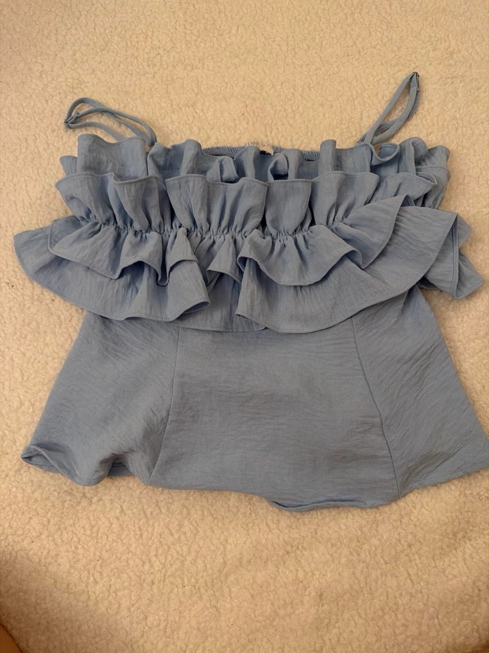 Ruffled Strapless Blue Women's Top
